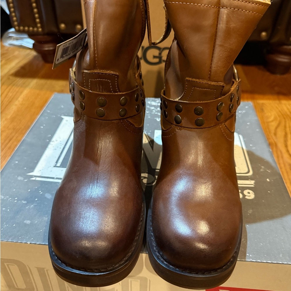 Dingo Women's Dark Brown Leather Moto Boots - Picture 2 of 5